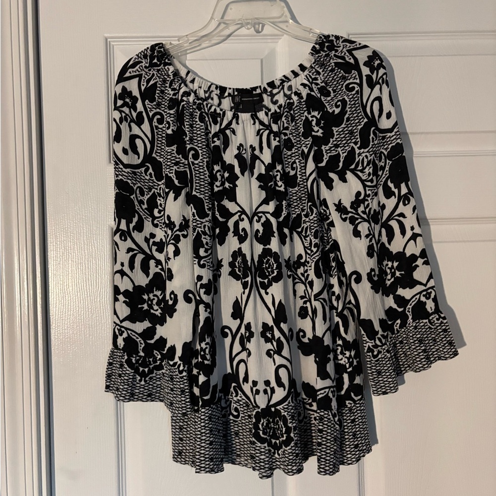 INC International Concepts Black and White Patterned Blouse